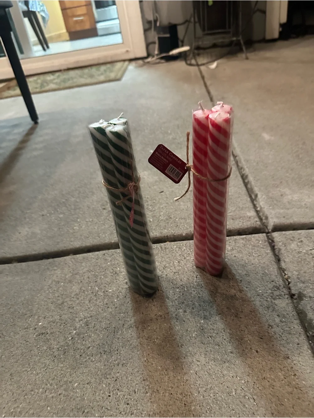 World Market Festive Spiral Stripe Taper Candles - Red & Green -